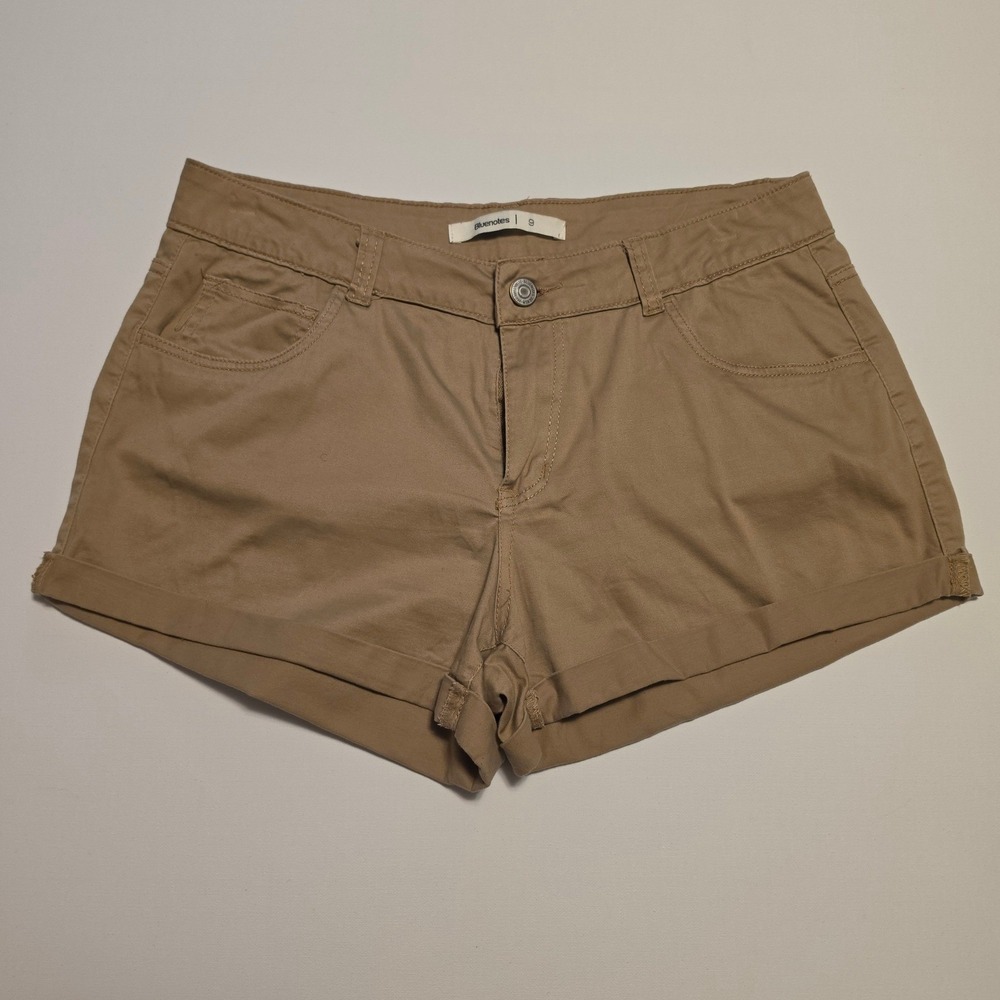 Bluenotes Khaki Chino Shorts Solid Tan Casual Mid Rise Cuffed Size 9